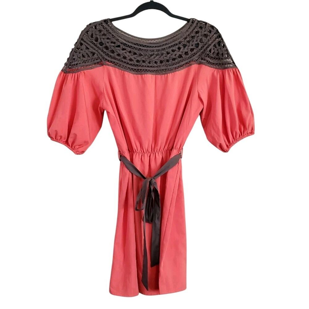 Esley Womens Tunic Top Size S Orange 1/2 Sleeve Pullover Tie Belt Lightweight